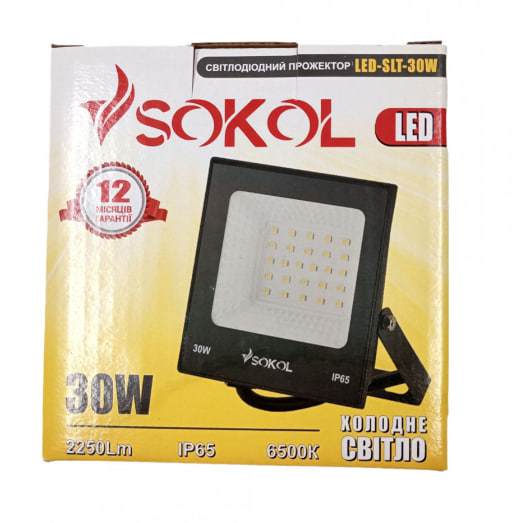 Прожектор LED-SLТ 30w 220В 2250lm 6500K Sokol